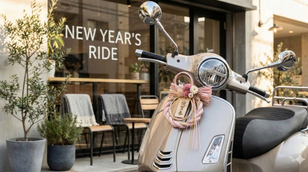 バイクにしめ縄飾り