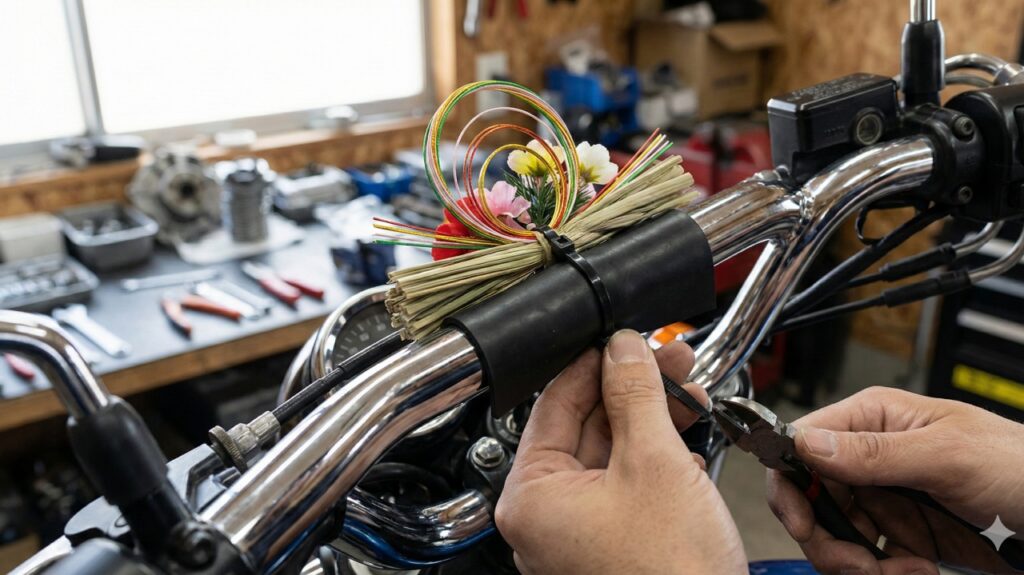 バイクにしめ縄飾り