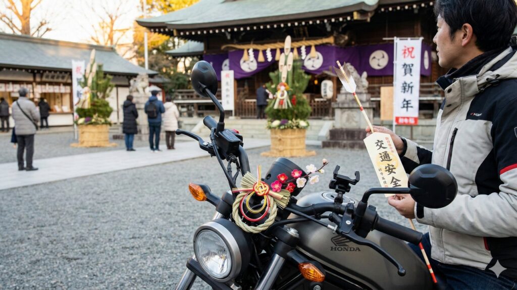 バイクにしめ縄飾り